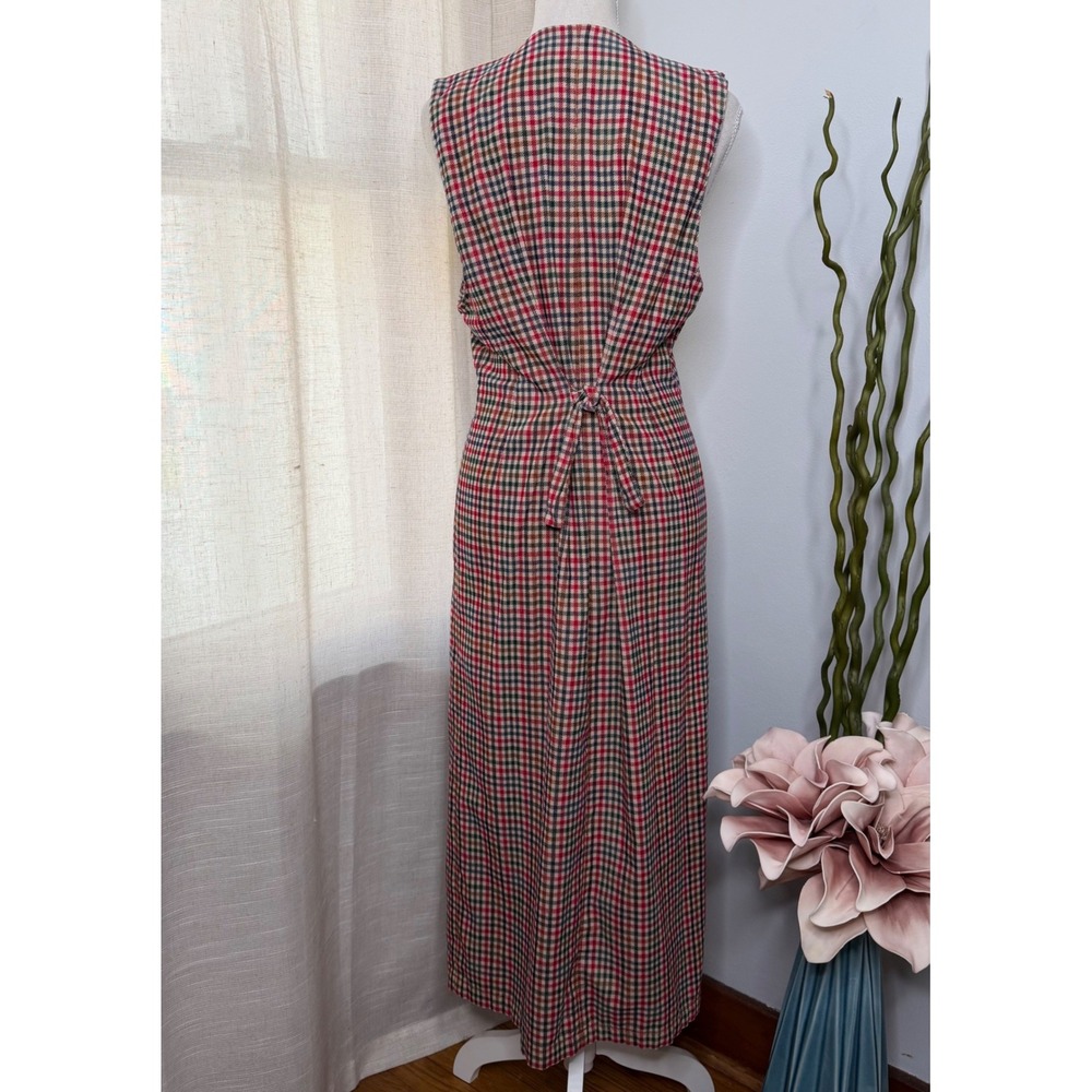 Vintage Susan Bristol Maxi Dress Plaid Corduroy Button Front Tie Back Size 10 - Picture 2 of 10